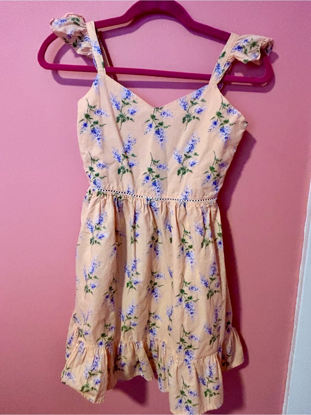 Janie and Jack Peach Dress with Blue Floral Print and Ruffle Straps